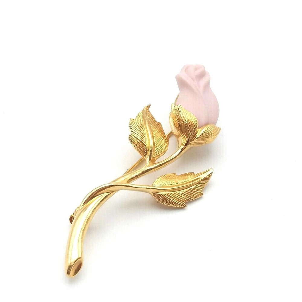 Vintage Avon Genuine Porcelain Rose Brooch Pin Gold Tone Pink 1994